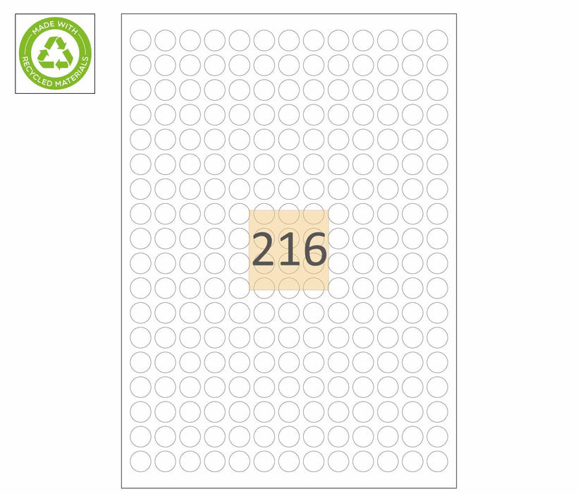 216 Round Recycled Paper Labels (13mm)