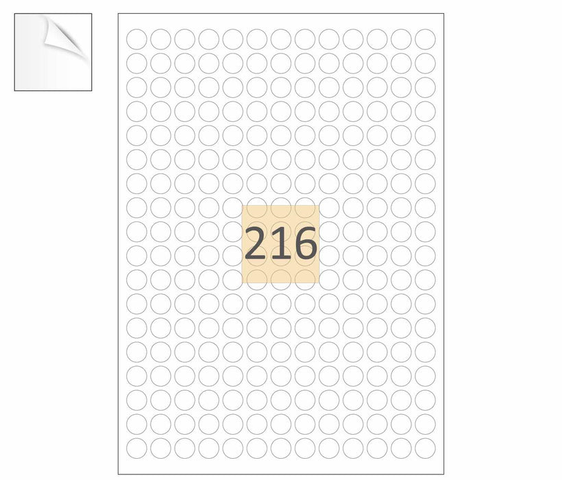 216 Round Removable Labels 13mm Circles