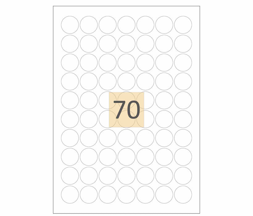 70 Round Laser & inkjet Labels 25mm Circles