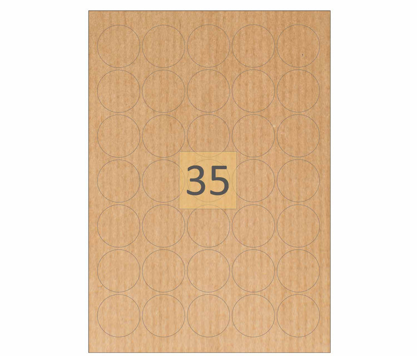 35 Brown Kraft Labels 37mm Circles