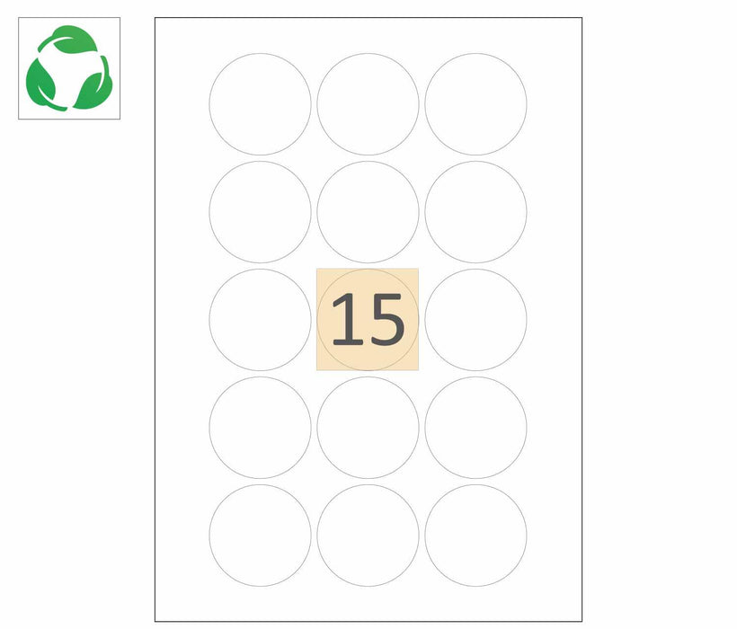 15 Round Biodegradable Printer Labels (51mm)