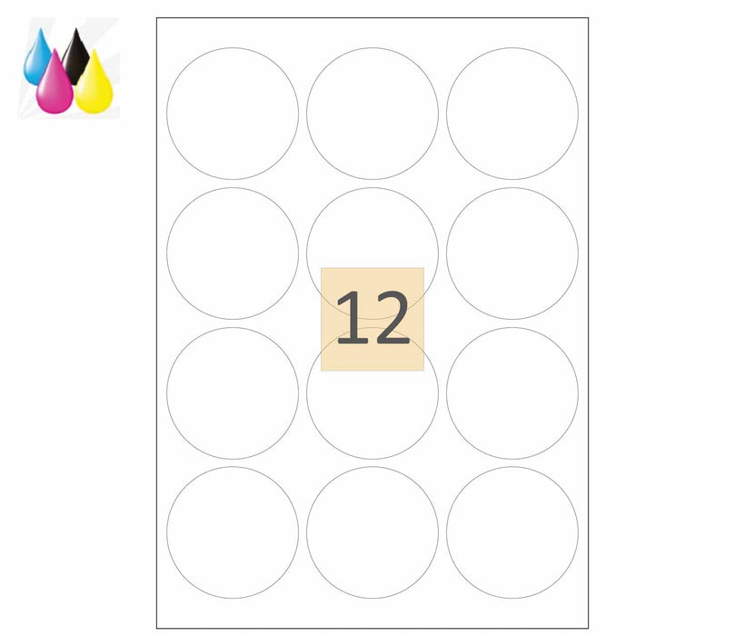 Inkjet Round Gloss White Labels 64mm Circles