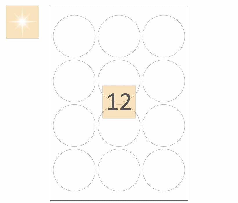 12 Round Gloss Laser Labels 64mm Circles