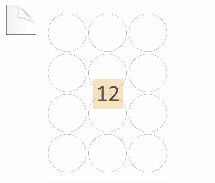 12 Round Removable Labels 64mm Circles
