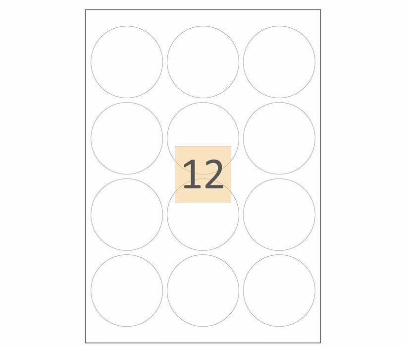 12 Round Laser & inkjet Labels 64mm Circles