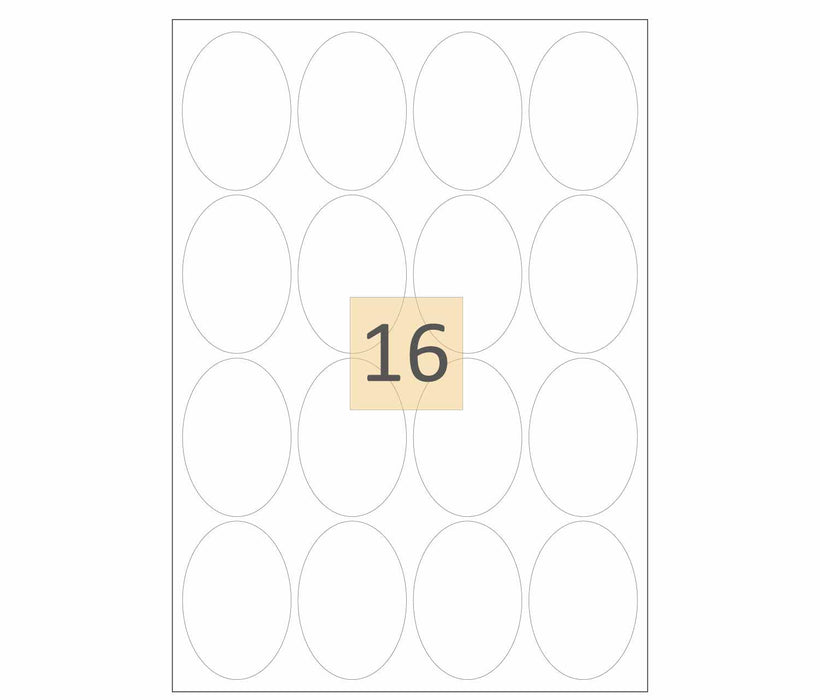 16 Oval Shaped Printer Labels (48mm x 70mm)