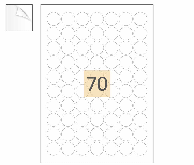 70 Round Removable Labels 25mm Circles