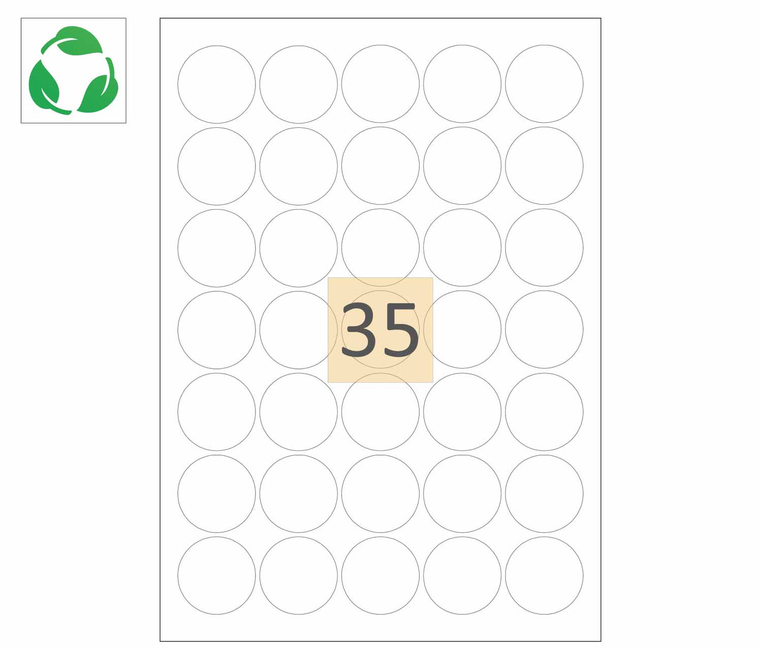35 Round Biodegradable Printer Labels (37mm) | A4Sheets.co.uk