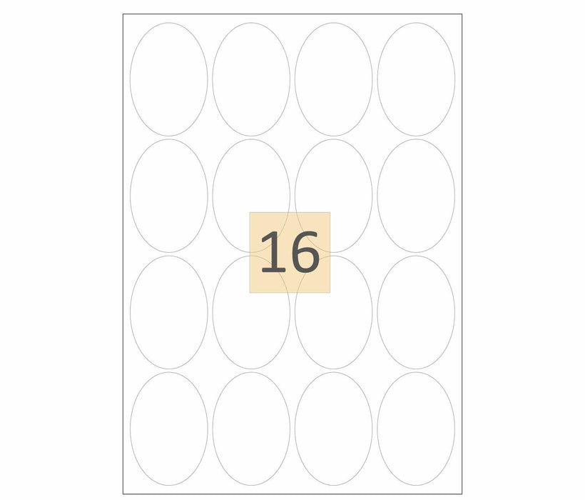 16 Oval Shaped Printer Labels (48mm x 70mm)