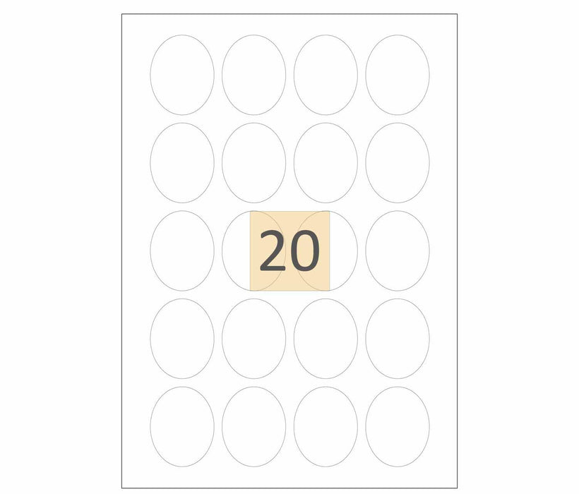 20 Oval Shaped Printer Labels (40mm x 50mm)
