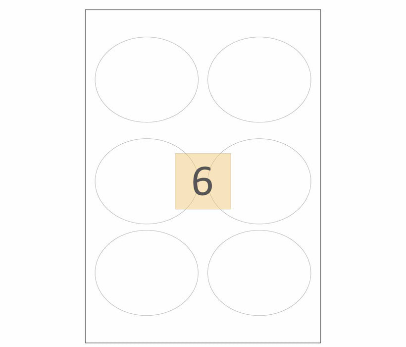 6 Oval Shaped Printer Labels (92mm x 76mm)